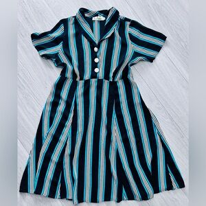 Loco Lindo Rayon Striped Midi Dress - Black and Green 14-16